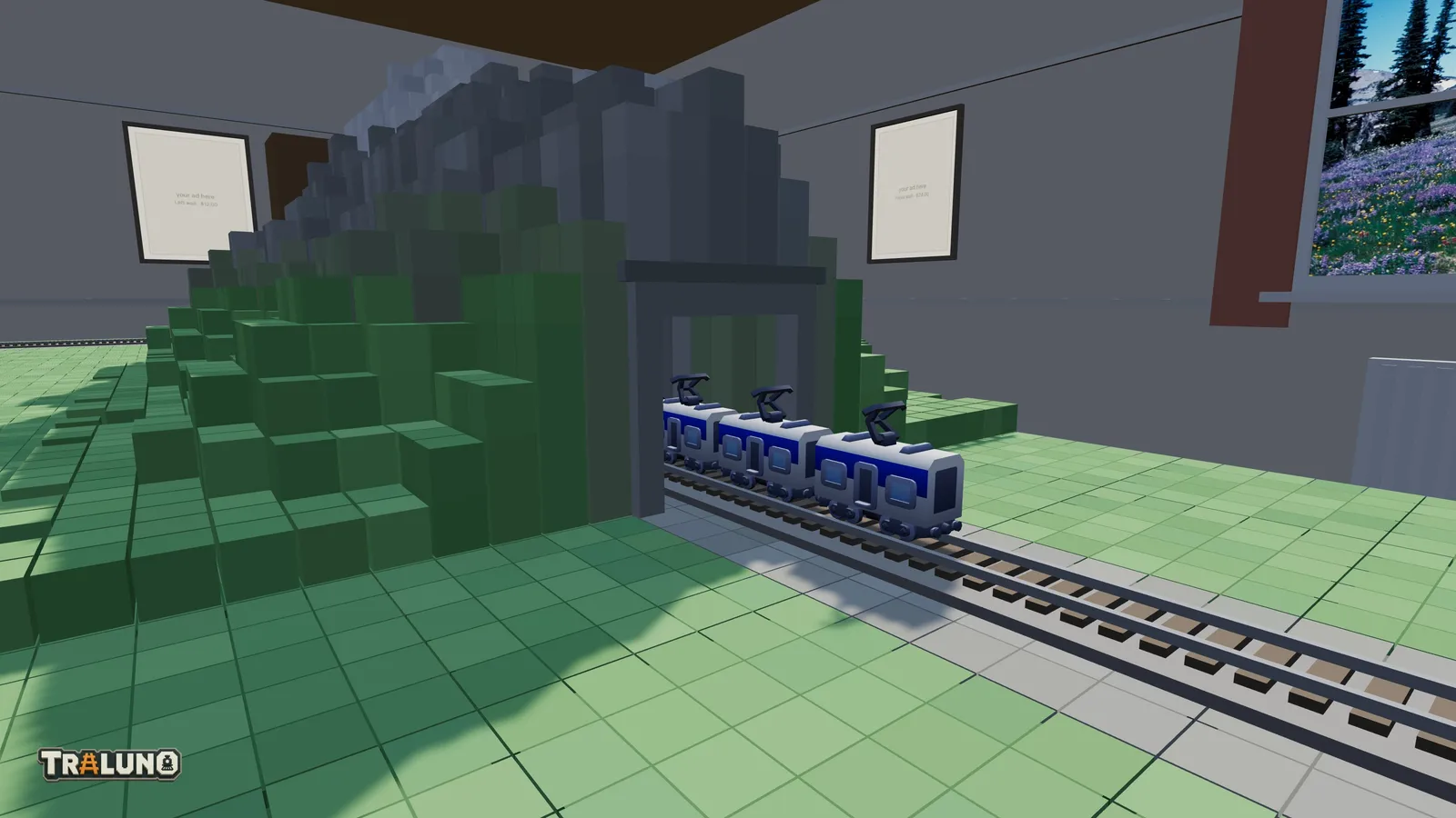The Silver Streamliner running into a stone portal in the Mountain with Tunnels.